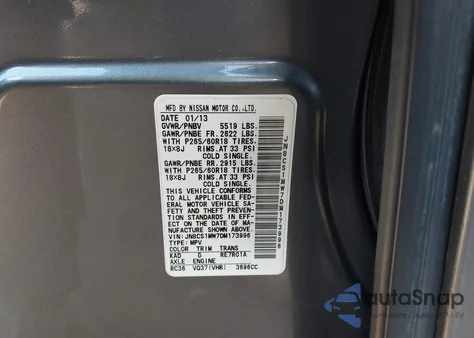 2013 Infiniti Fx37 z USA, uszkodzony, nr VIN JN8CS1MW7DM173996